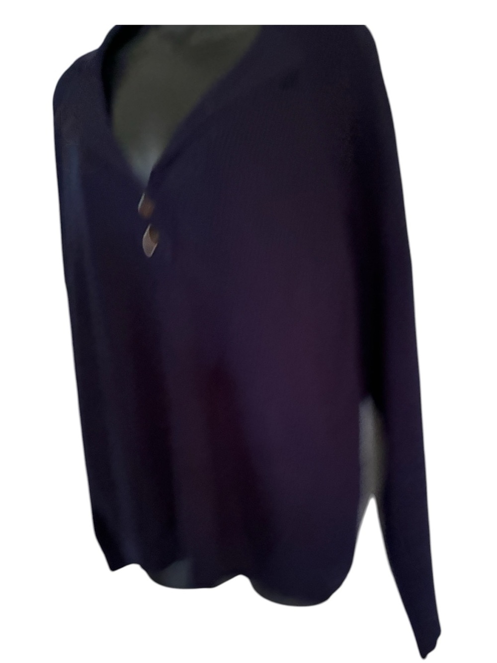 Coastal Grandma Cabincore Minimal Collared V-Neck Knit Sweater in Deep Navy Sz M - Picture 2 of 5